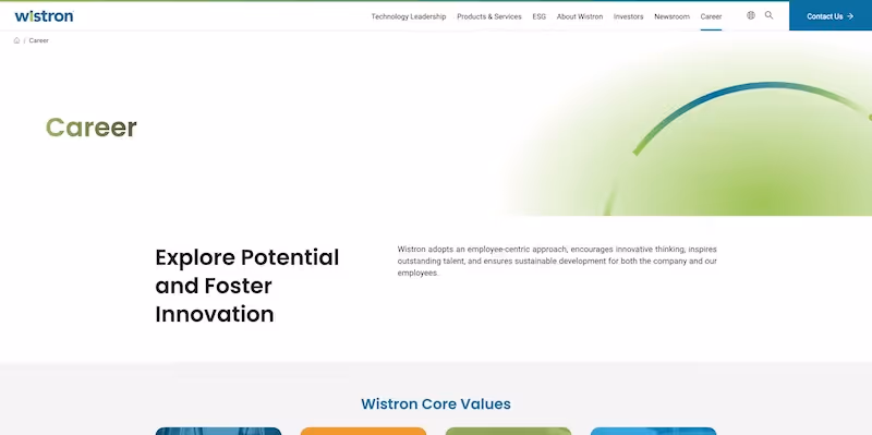 Screenshot of the official career page of Wistron