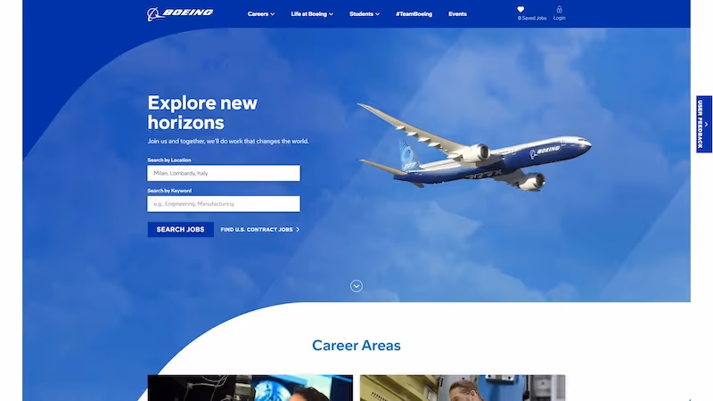 Screenshot of the official career page of Boeing