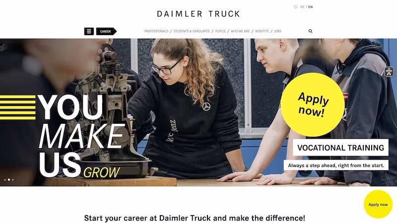 Screenshot of the official career page of Daimler Truck Holding
