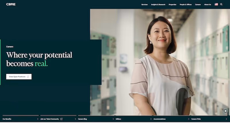 Screenshot of the official career page of CBRE