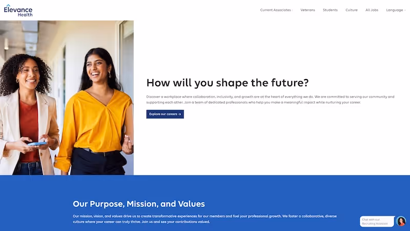 Screenshot of the official career page of Elevance Health