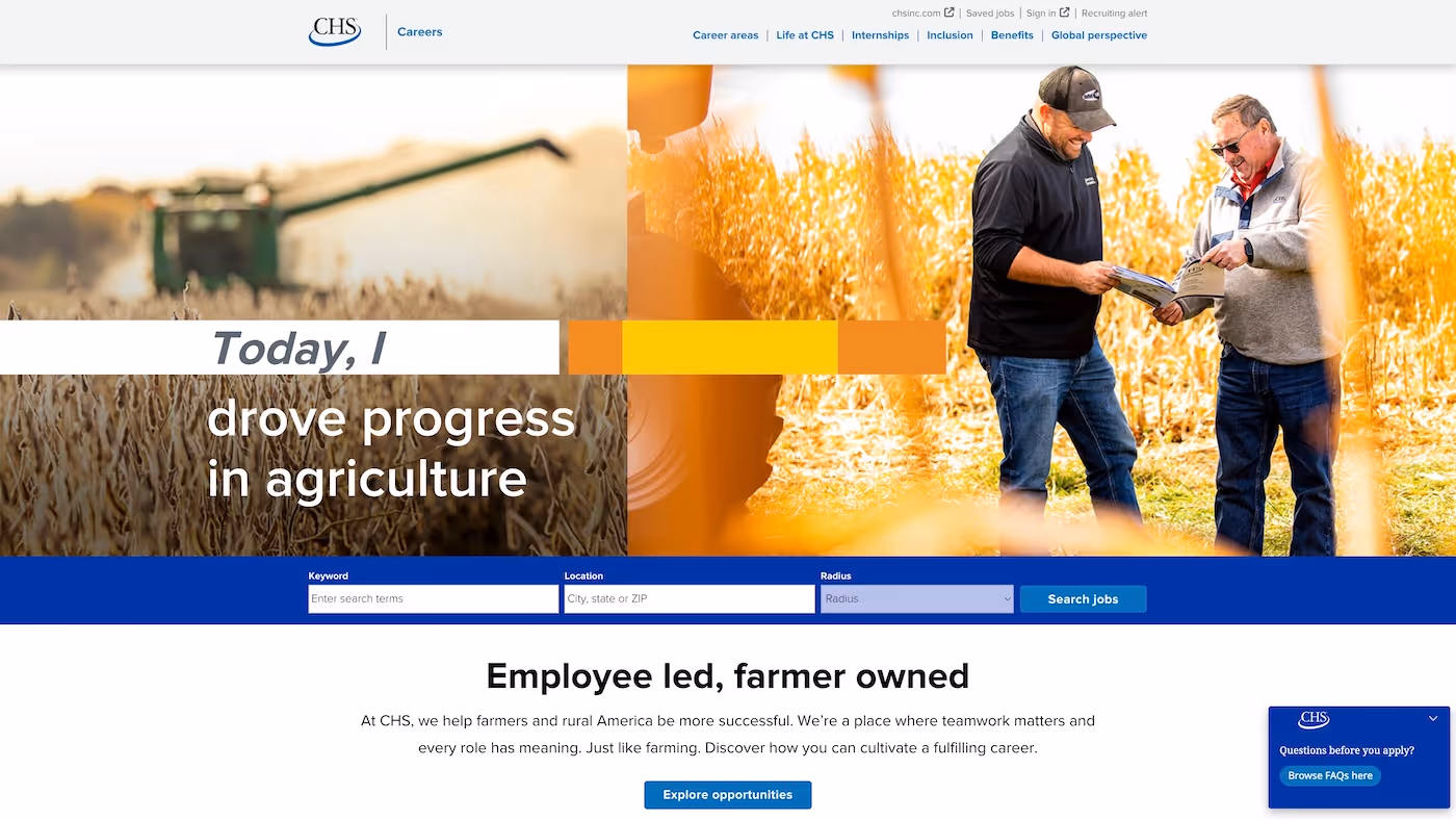 Screenshot of the official career page of CHS