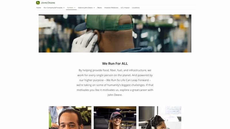 Screenshot of the official career page of Deere