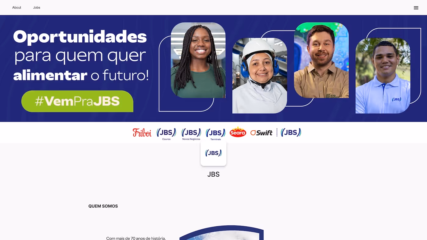 Screenshot of the official career page of JBS