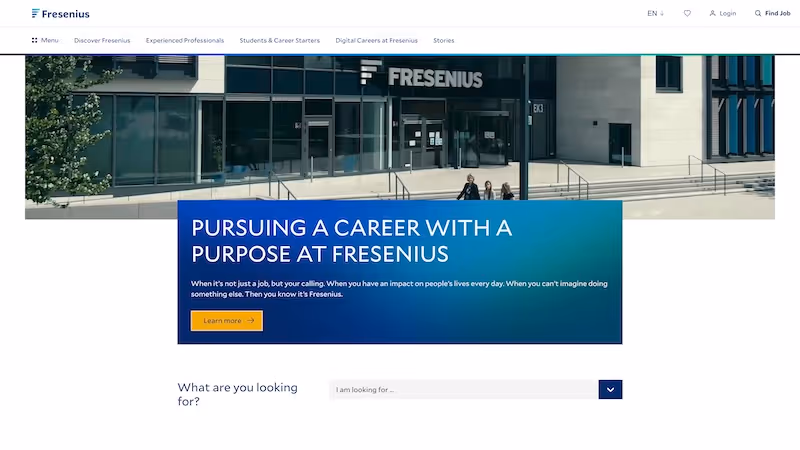 Screenshot of the official career page of Fresenius