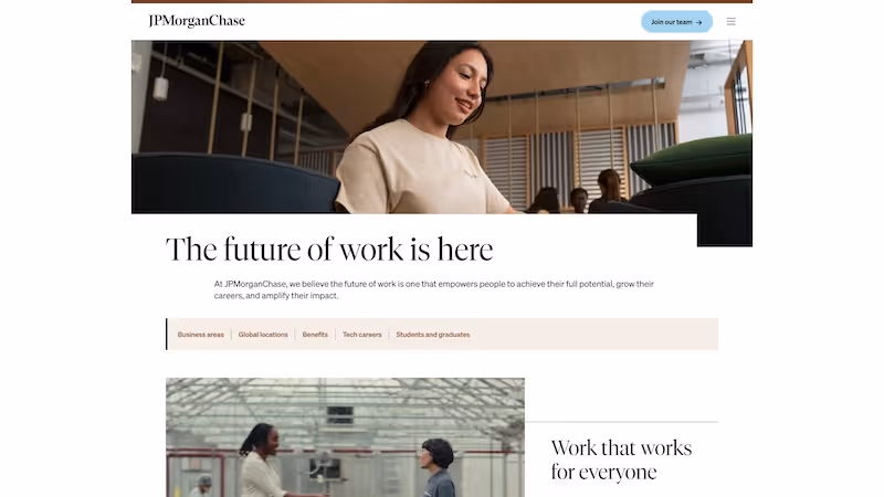 Screenshot of the official career page of JPMorgan Chase & Co.