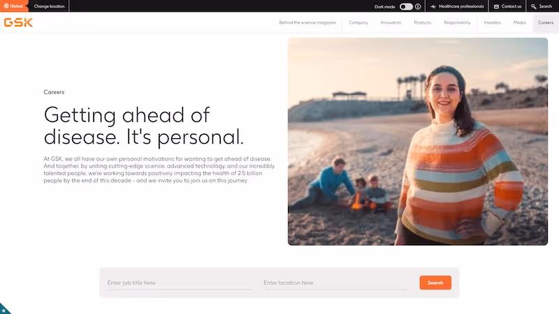 Screenshot of the official career page of GSK