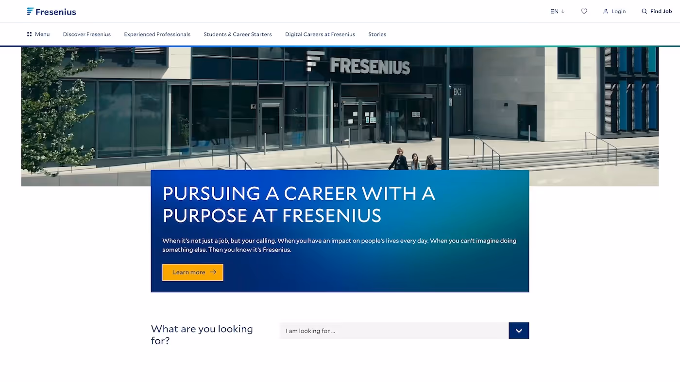 Screenshot of the official career page of Fresenius