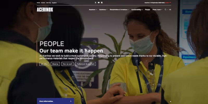 Screenshot of the official career page of Acerinox