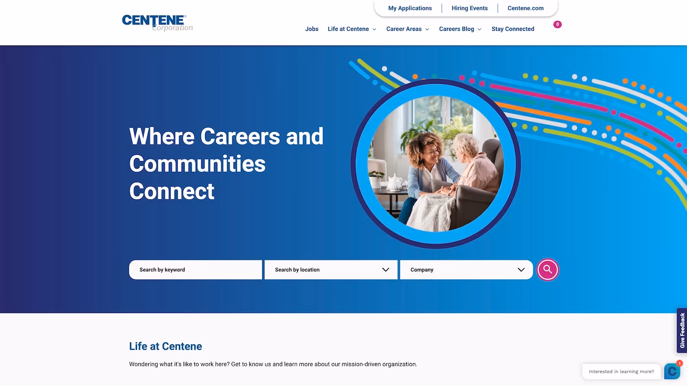 Screenshot of the official career page of Centene