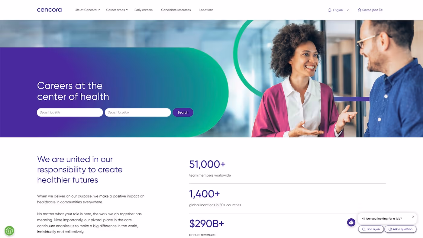 Screenshot of the official career page of Cencora