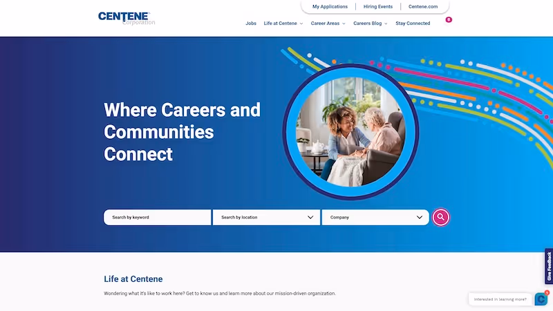 Screenshot of the official career page of Centene