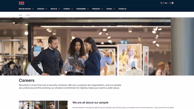 Screenshot of the official career page of Securitas