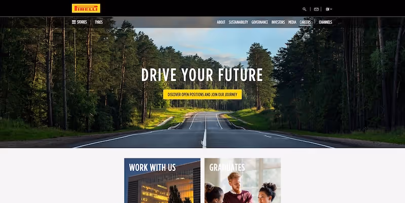 Screenshot of the official career page of Pirelli