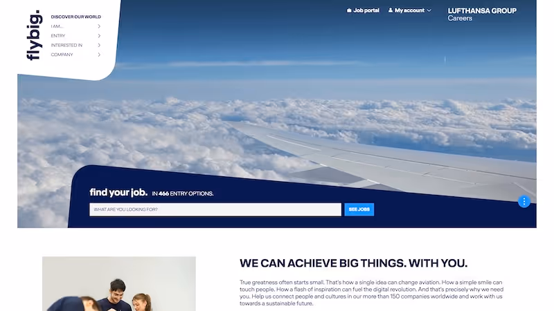 Screenshot of the official career page of Lufthansa Group