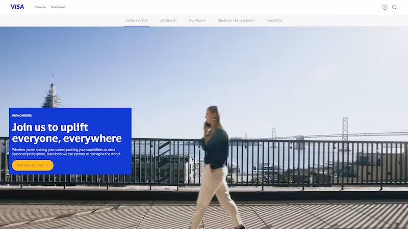Screenshot of the official career page of Visa