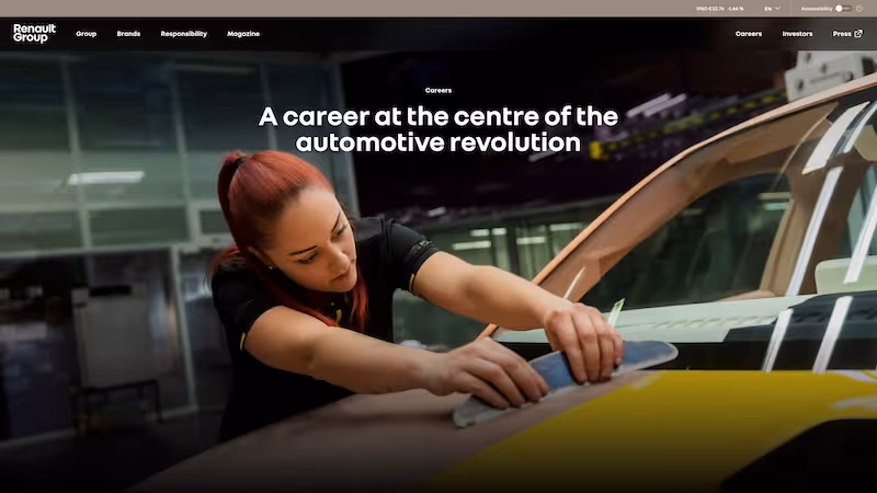 Screenshot of the official career page of Renault