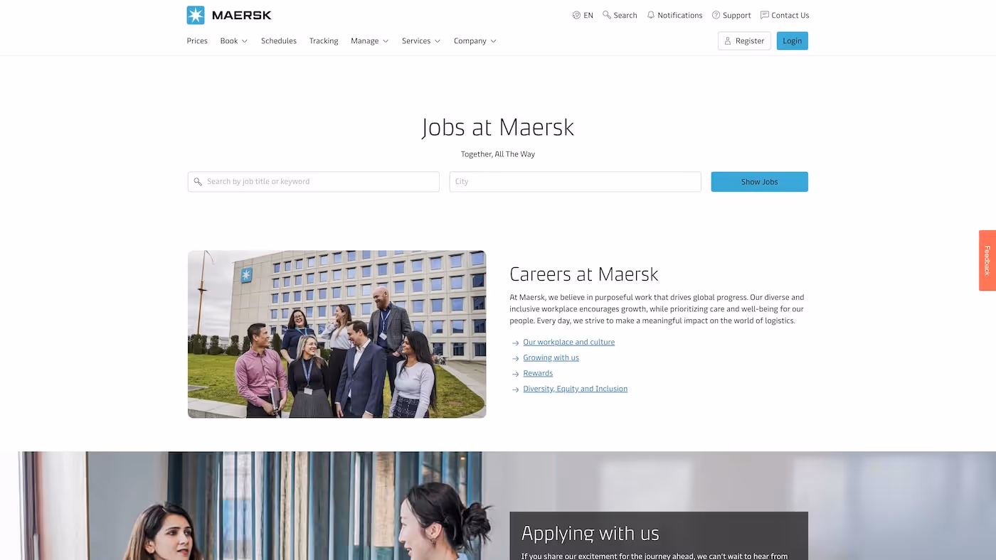 Screenshot of the official career page of Maersk