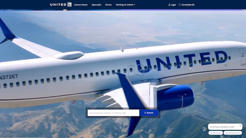 Screenshot of the official career page of United Airlines