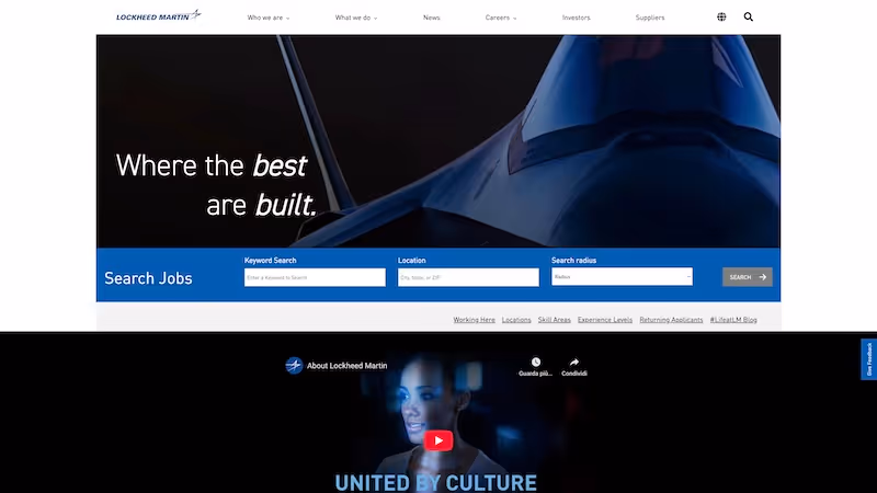 Screenshot of the official career page of Lockheed Martin