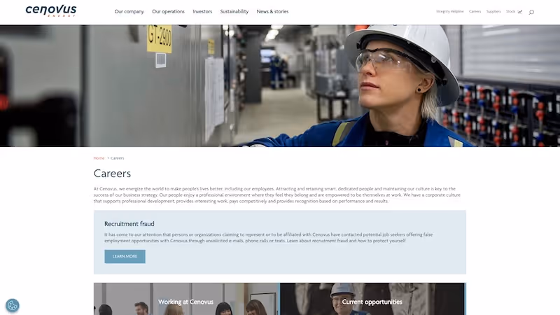 Screenshot of the official career page of Cenovus Energy