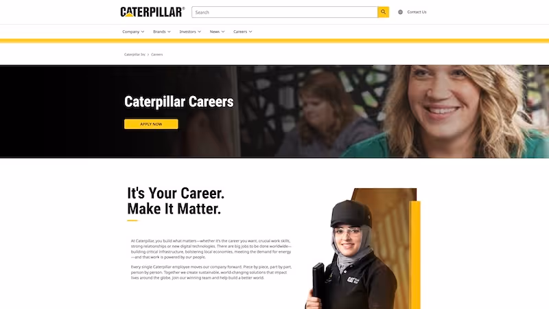 Screenshot of the official career page of Caterpillar