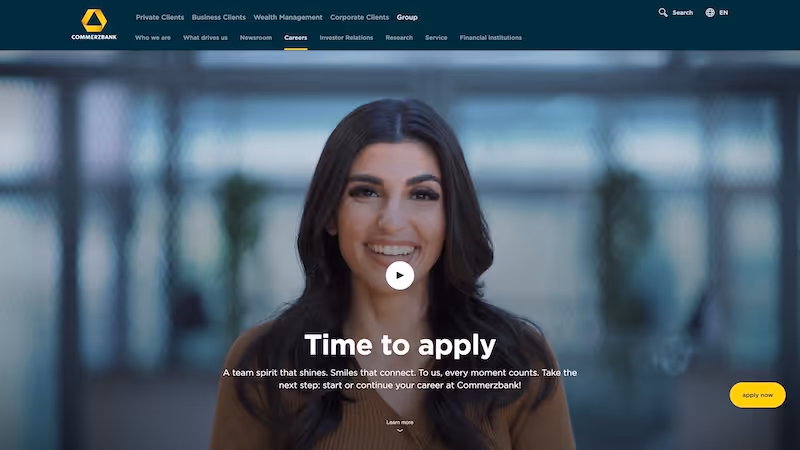 Screenshot of the official career page of Commerzbank