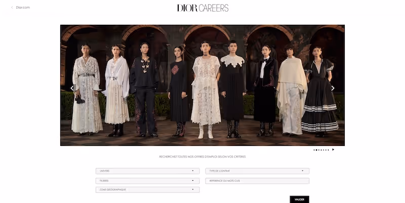Screenshot of the official career page of Christian Dior