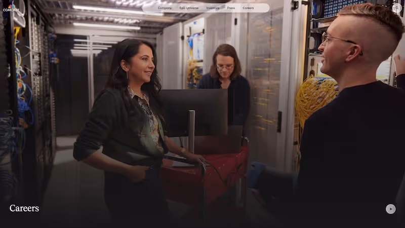 Screenshot of the official career page of Comcast