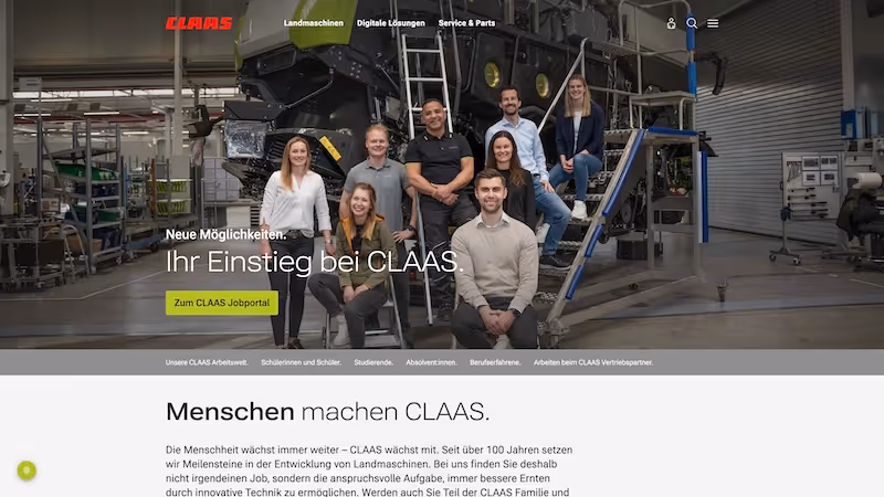 Screenshot of the official career page of Claas Group