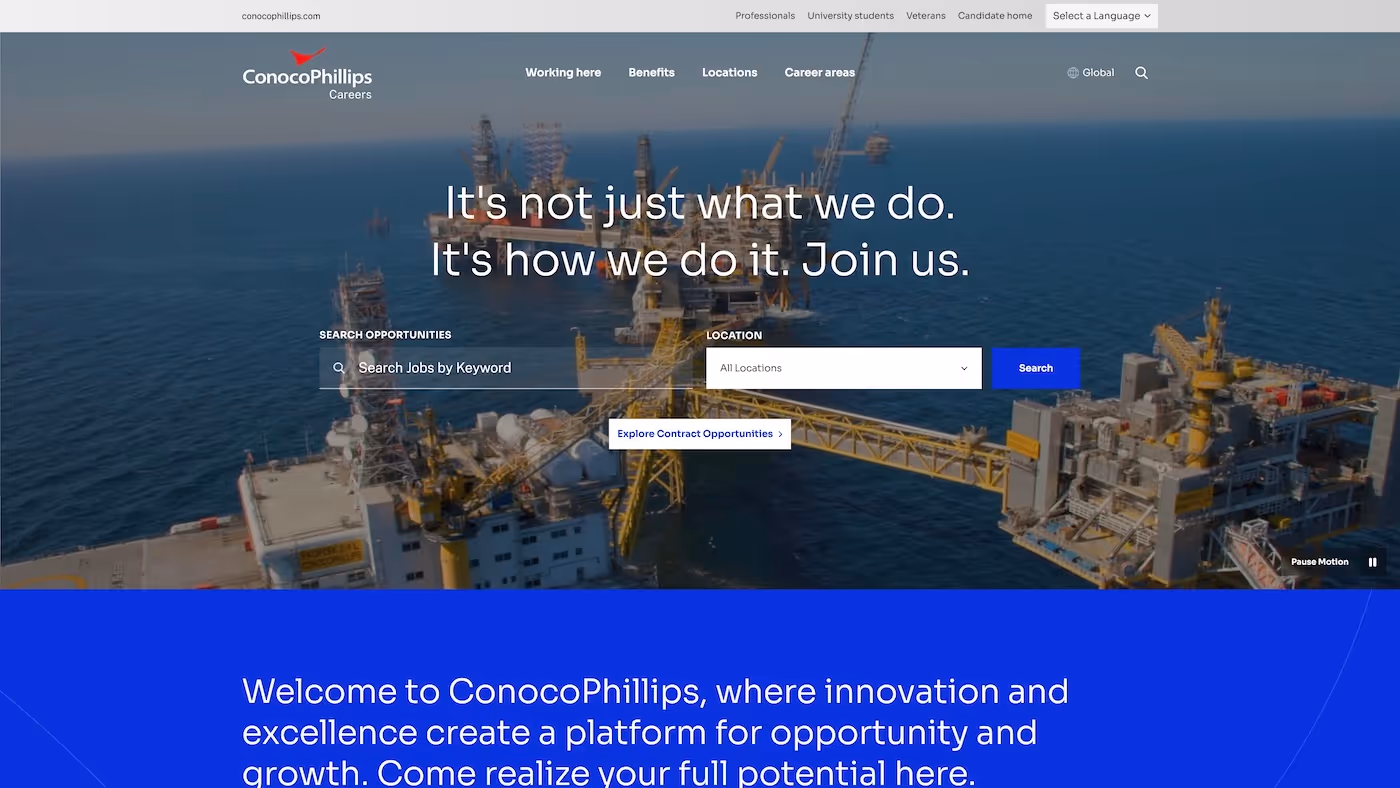 Screenshot of the official career page of ConocoPhillips