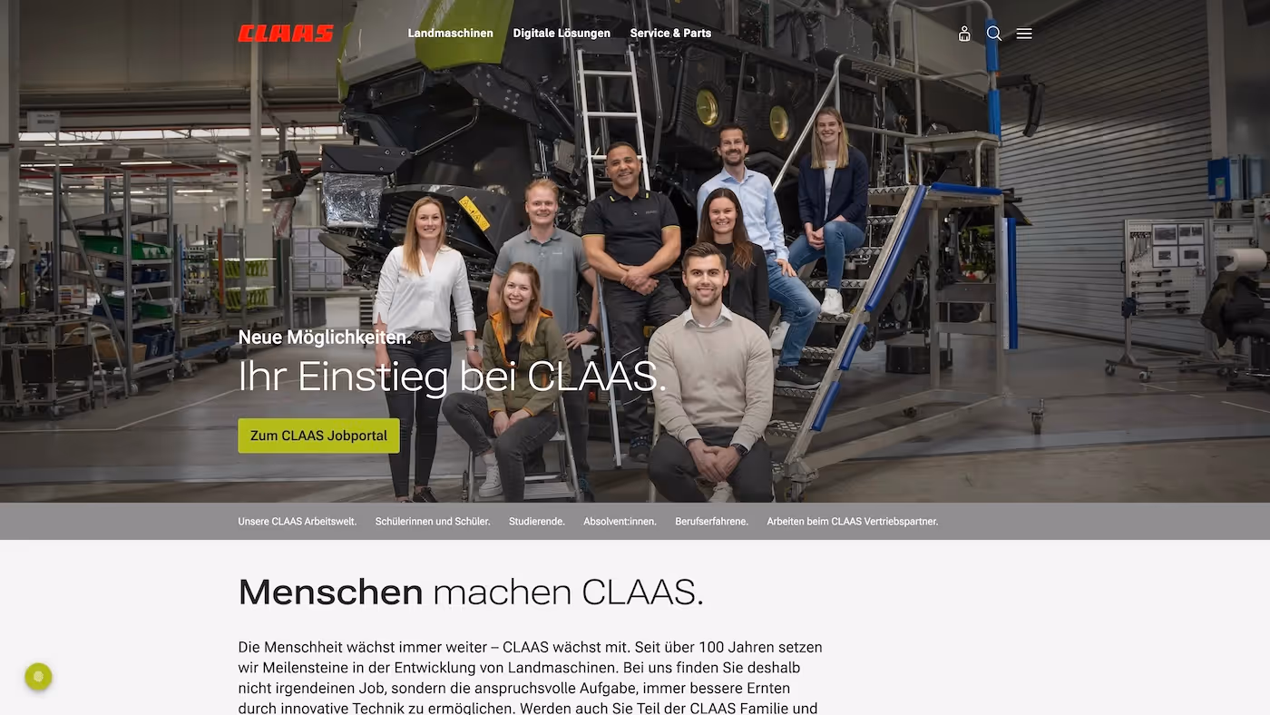 Screenshot of the official career page of Claas Group