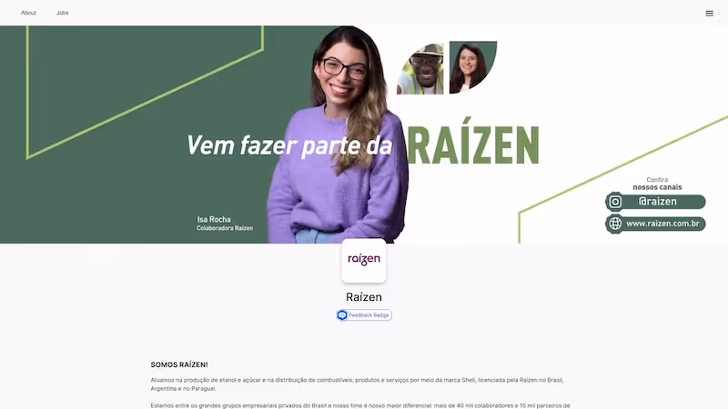Screenshot of the official career page of Raízen