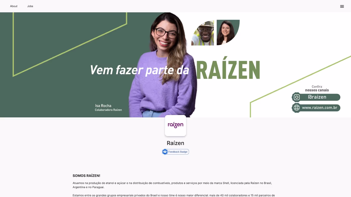 Screenshot of the official career page of Raízen