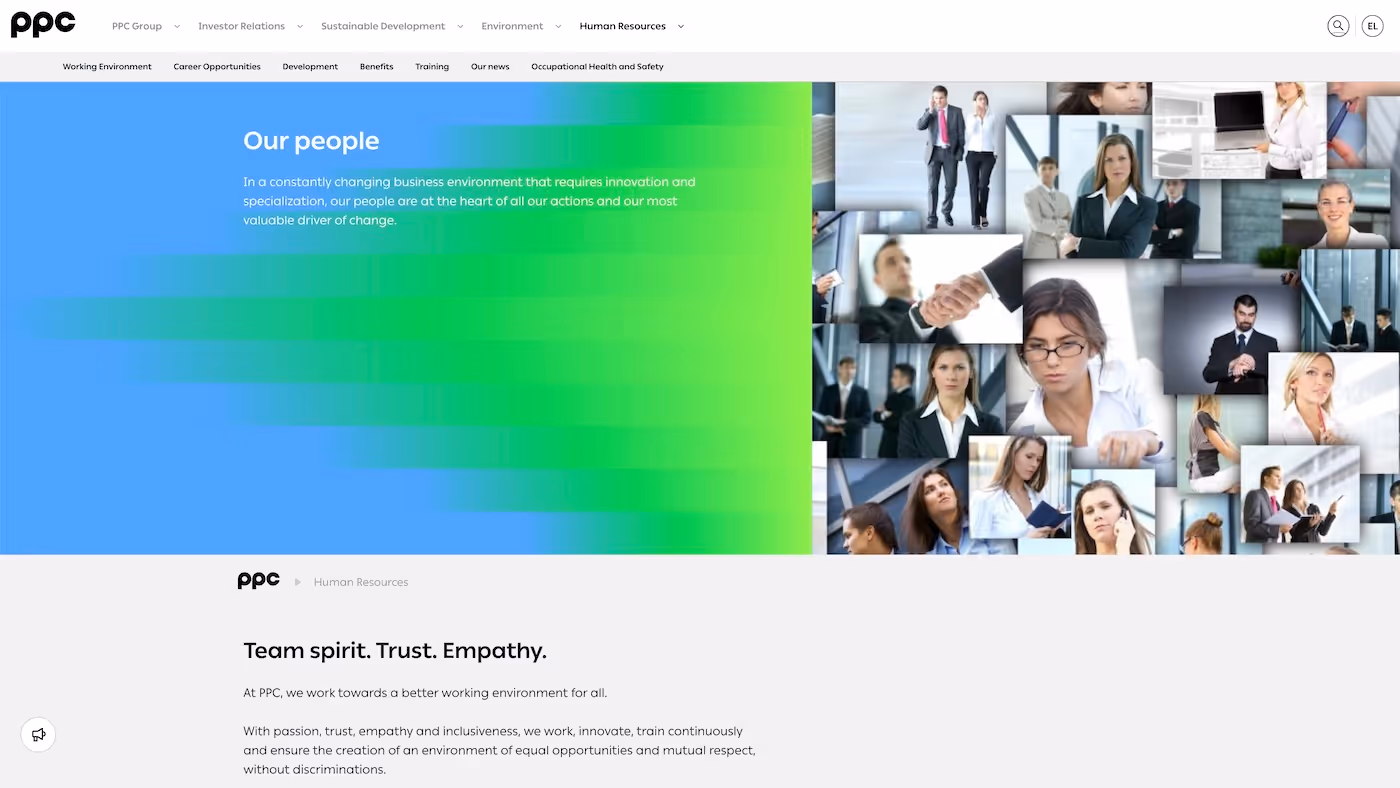 Screenshot of the official career page of PPC Group