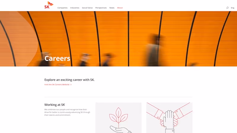 Screenshot of the official career page of SK