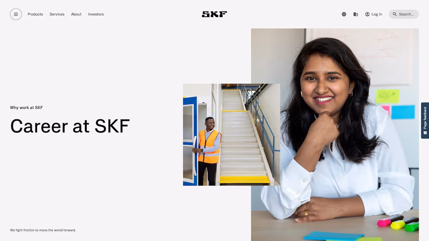 Screenshot of the official career page of SKF