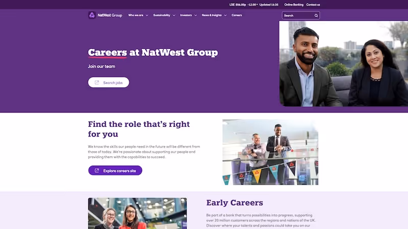 Screenshot of the official career page of NatWest Group