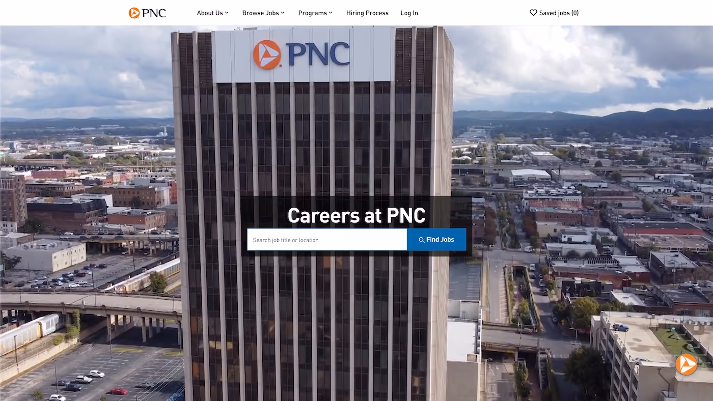 Screenshot of the official career page of PNC Financial Services Group