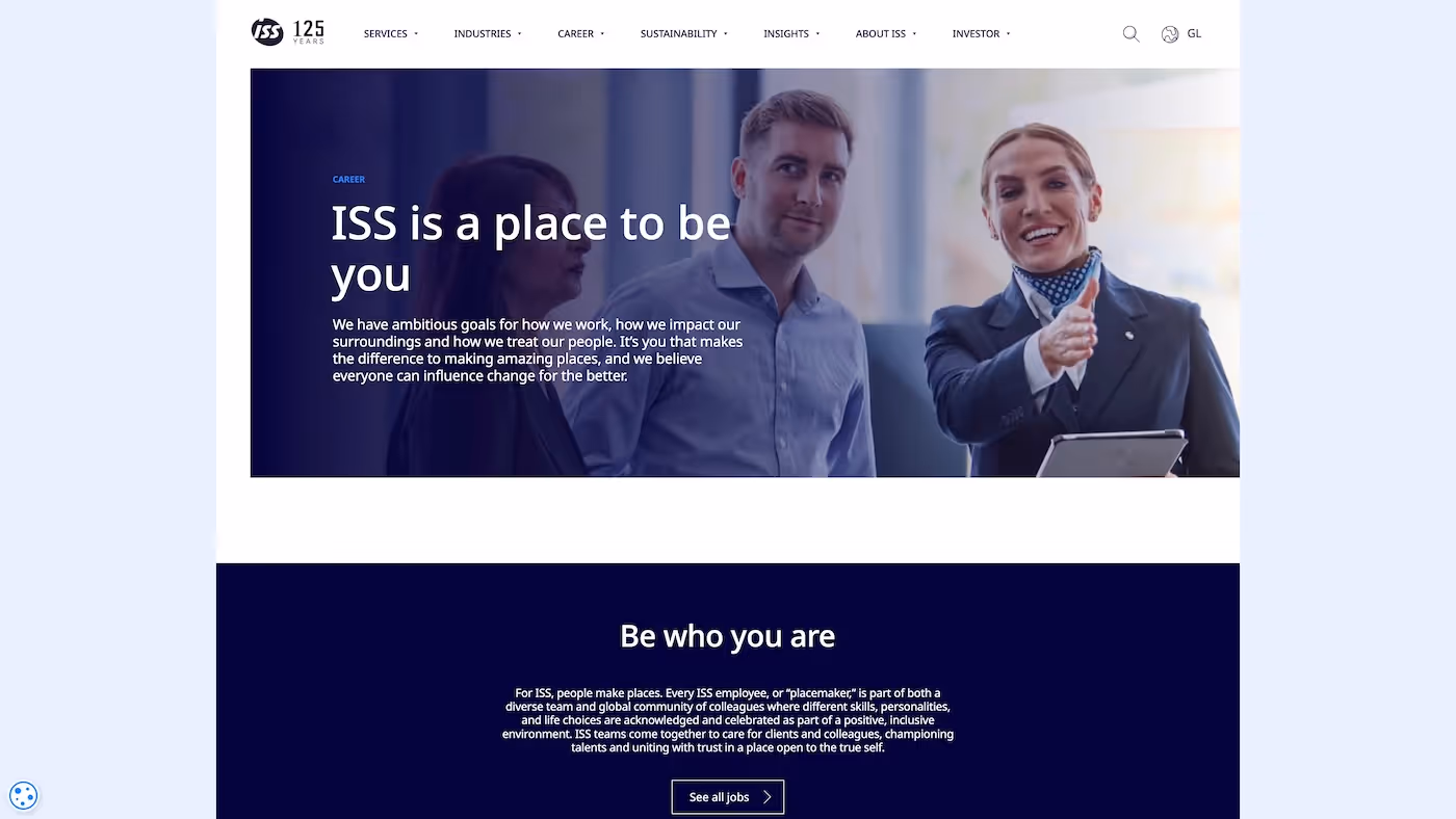 Screenshot of the official career page of ISS