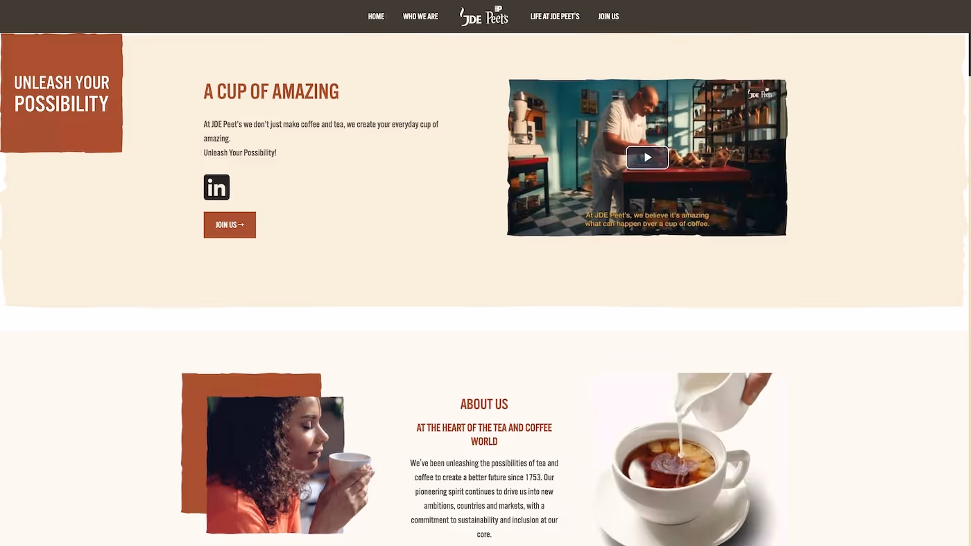 Screenshot of the official career page of JDE Peet's