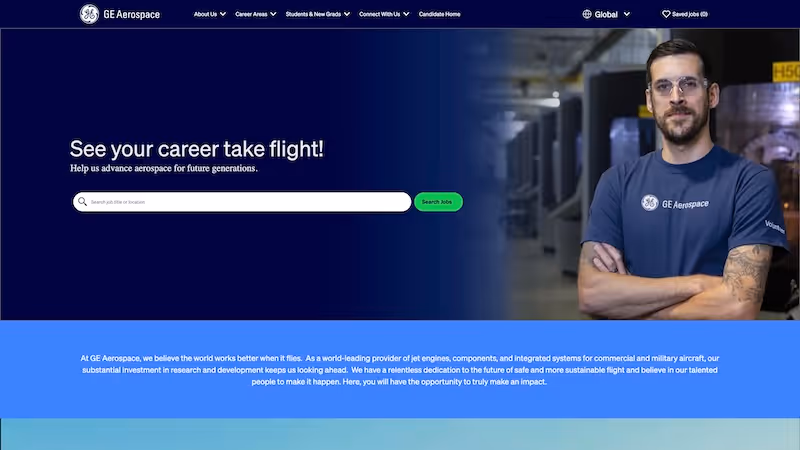 Screenshot of the official career page of GE Aerospace