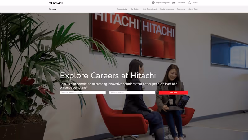 Screenshot of the official career page of Hitachi