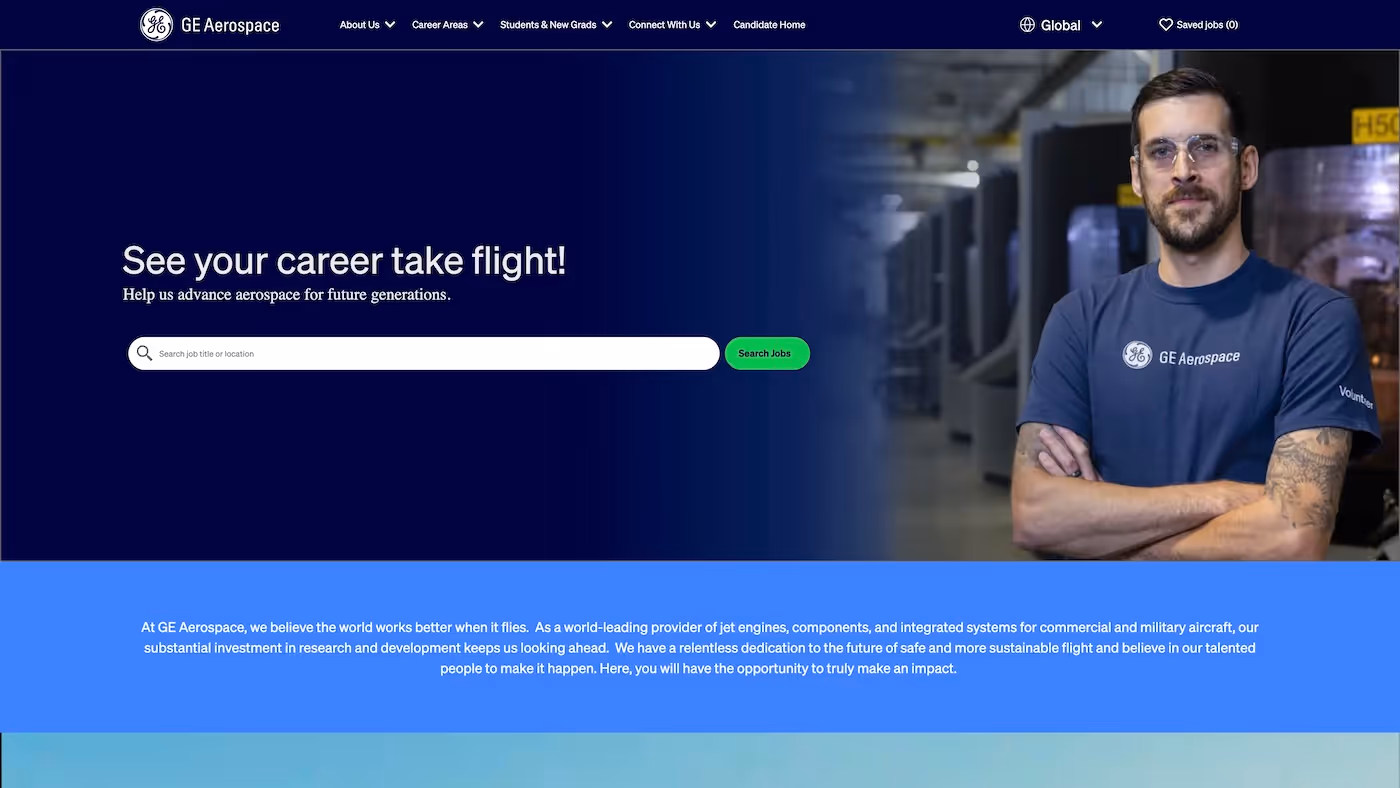 Screenshot of the official career page of GE Aerospace
