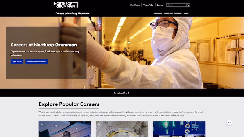 Screenshot of the official career page of Northrop Grumman