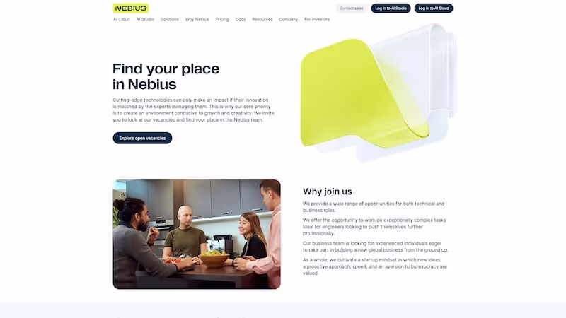 Screenshot of the official career page of Nebius Group
