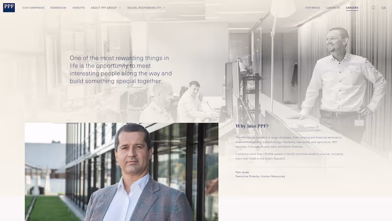 Screenshot of the official career page of PPF Group