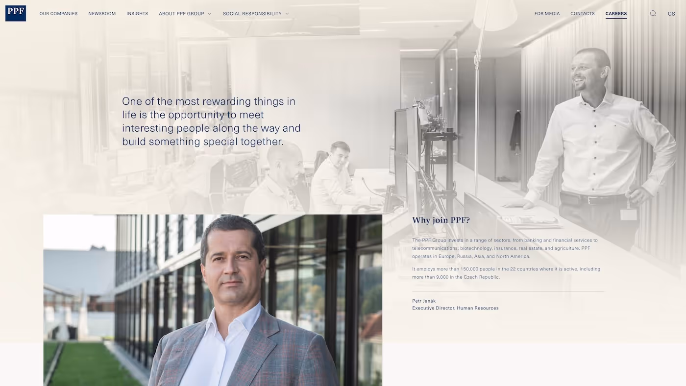 Screenshot of the official career page of PPF Group