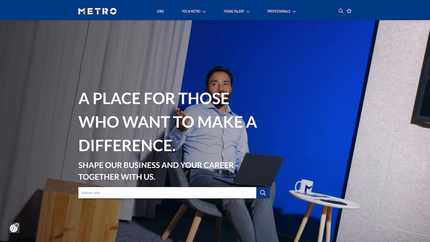 Screenshot of the official career page of Metro