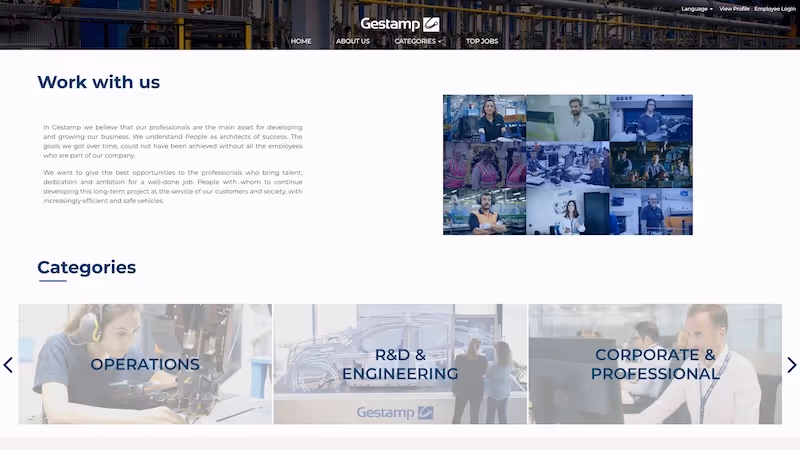Screenshot of the official career page of Gestamp